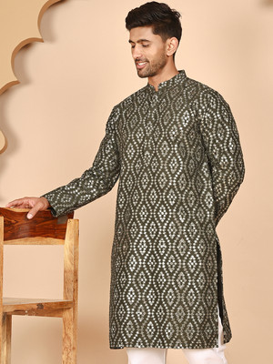 Jompers Men Embellished Straight Kurta(Green)