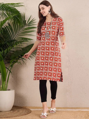 EthnicBasket Women Printed A-line Kurta(Orange)