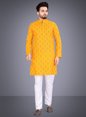 SPOQUE Men Printed Straight Kurta(Yellow)