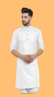 HouseOfCommon Men Striped A-line Kurta(White)