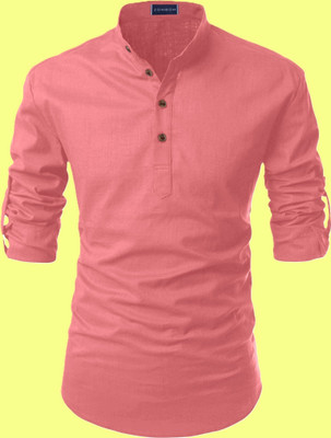 OMKAR EN TRENDS Men Printed Straight Kurta(Pink)