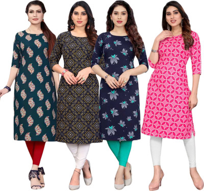 KurtisMart Women Printed Straight Kurta(Black)