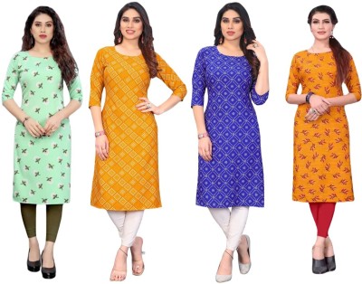 Hiral Women Printed Straight Kurta(Light Green)