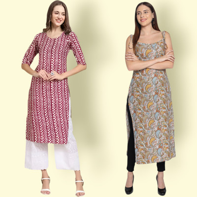 KALLAXI Women Printed Straight Kurta(Multicolor)