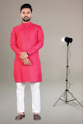 Krisha trend Men Solid Straight Kurta(Pink)