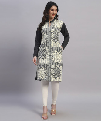 Christy World Women Embroidered Straight Kurta(Grey)