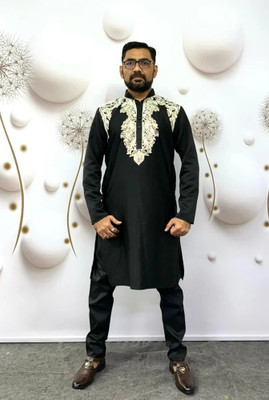 HIT AND FIT CREATION Men Embroidered Pathani Kurta(Orange)