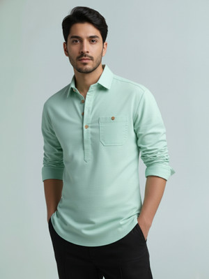 Vida Loca Men Solid A-line Kurta(Silver)