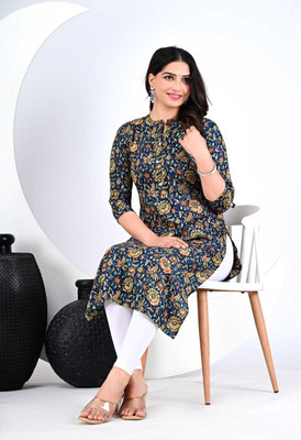 PRABHARTH Women Printed Flared Kurta(Blue)
