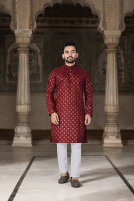 DHASU TRENDZ Men Printed Straight Kurta(Maroon)