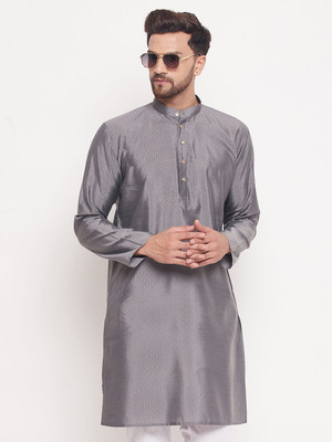 VM Men Woven Design A-line Kurta(Grey)