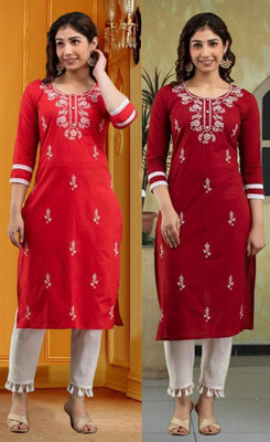 SISTO Women Chikan Embroidery A-line Kurta(Multicolor)