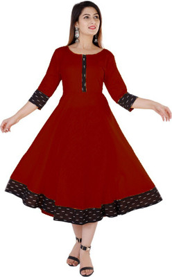 VISVA DESIGNER Women Block Print, Solid Anarkali Kurta(Maroon)