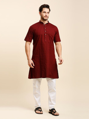 Rajubhai Hargovindas Men Woven Design A-line Kurta(Maroon)