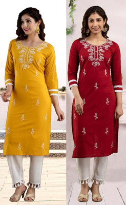 SISTO Women Chikan Embroidery Straight Kurta(Multicolor)