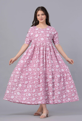 INSTA CRAFT Women Kalamkari Anarkali Kurta(Pink)