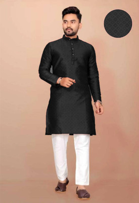 JENJEE FASHION Men Self Design Straight Kurta(Black)