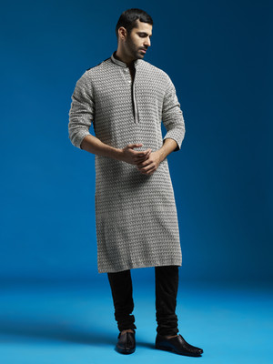 VASTRAMAY Men Embroidered Straight Kurta(Black, Grey)