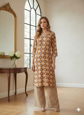 MKFASHION Women Geometric Print, Printed, Embellished, Embroidered Straight Kurta(Multicolor)