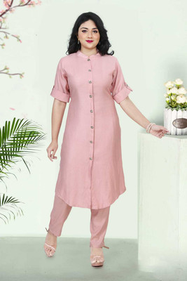 TIMESSTYLE Women Self Design Frontslit Kurta(Pink)