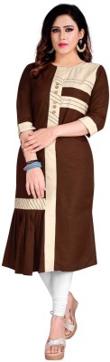 SAI FASHION HUB Women Striped Straight Kurta(Maroon, Beige)