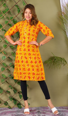 Parth Fashion Women Printed Straight Kurta(Yellow)
