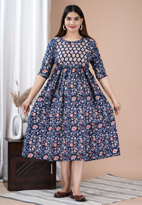 UrbanRang Women Printed Anarkali Kurta(Blue)