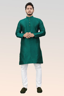 BAGHADBILLO Men Self Design Straight Kurta(Dark Green)