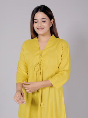 MOZIKA Women Solid Tunic Kurta(Yellow)