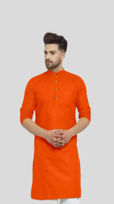 HouseOfCommon Men Solid A-line Kurta(Orange)