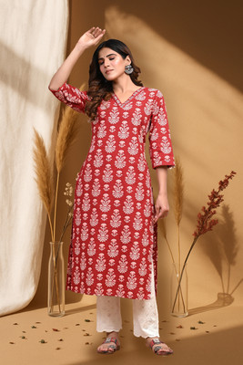 Chhapainama fashion Women Printed Straight Kurta(Maroon)