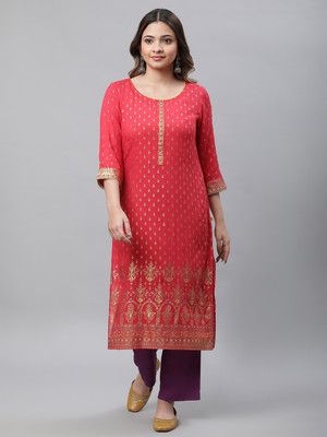 Aurelia Women Floral Print A-line Kurta(Red)