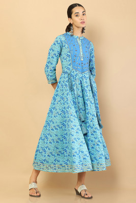 soch Women Printed A-line Kurta(Blue)