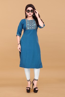 JENSI FASHION Women Embroidered A-line Kurta(Blue)