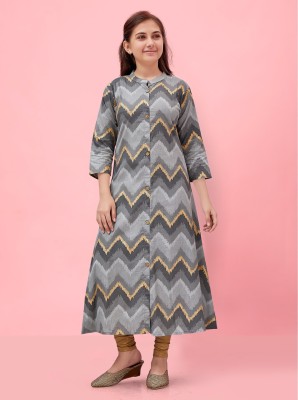 SANGARIA Girls Printed A-line Kurta(Grey)