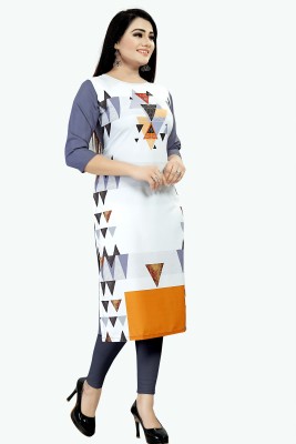 maruti fab Women Printed Straight Kurta(White, Grey)