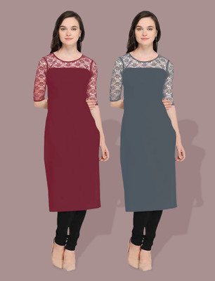 Maheshvi Women Self Design Straight Kurta(Maroon)