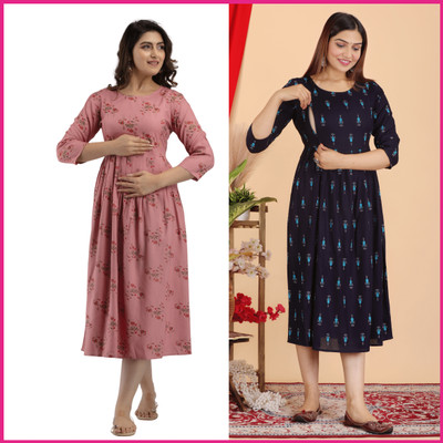 Priyas Creation Women Printed Anarkali Kurta(Pink)