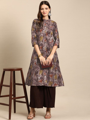 ANOUK Women Printed A-line Kurta(Purple)