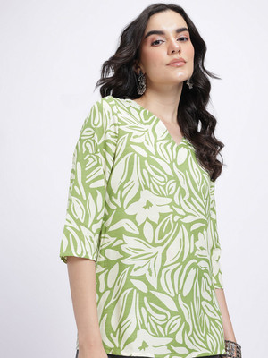 Anouk Rustic Women Printed Straight Kurta(Green, White)
