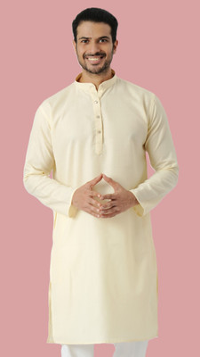 Desivibes Men Solid Straight Kurta(Beige)