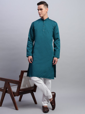 DIVINE Men Woven Design Straight Kurta(Green)