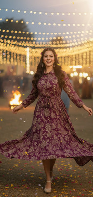rewansh Women Printed Anarkali Kurta(Maroon)