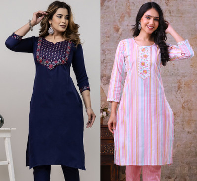 AuzaSho Collection Women Embroidered Straight Kurta(Multicolor)