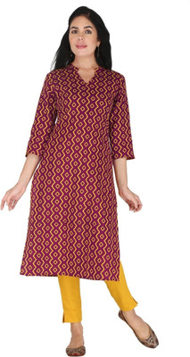 HouseOfCommon Women Printed Straight Kurta(Purple)