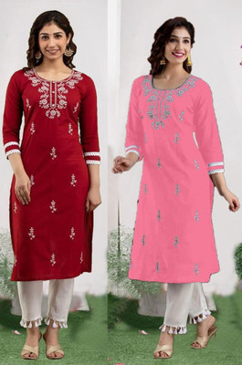 SISTO Women Chikan Embroidery A-line Kurta(Multicolor)