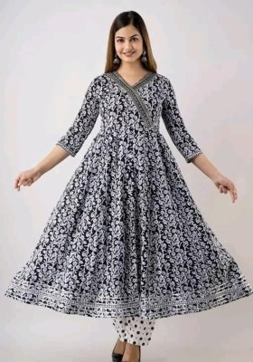 ayushi collection Women Printed Anarkali Kurta(Black)