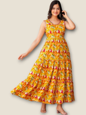 flexflow Women Printed Straight Kurta(Yellow)