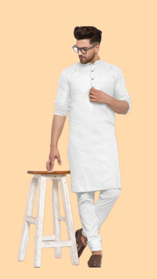 HouseOfCommon Men Solid A-line Kurta(White)