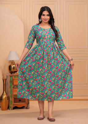 PARSHITA COUTURE Women Fit and Flare Blue Midi/Calf Length Dress